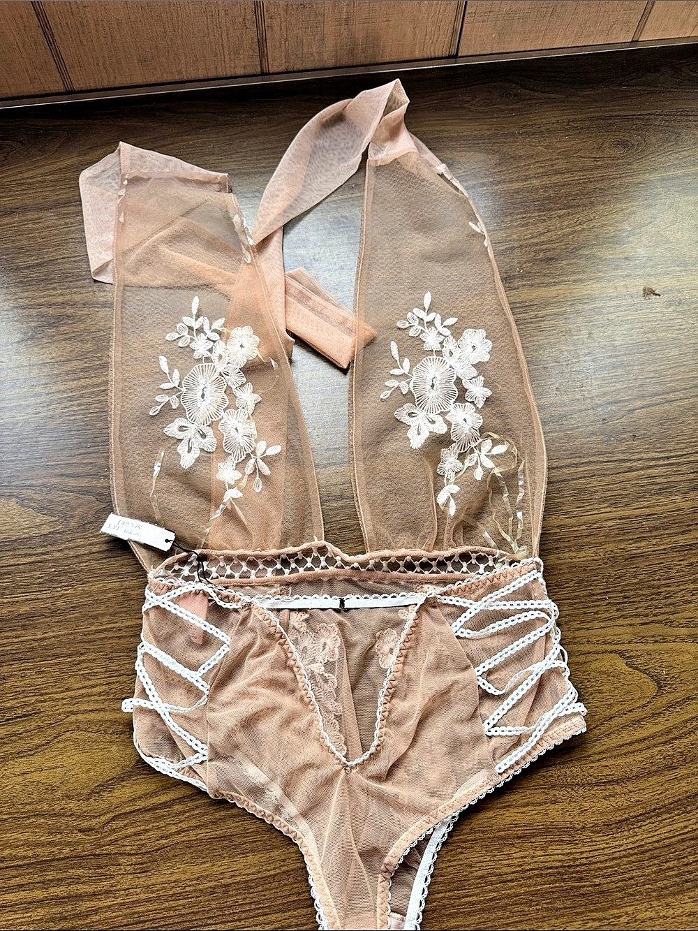 Victoria's Secret Floral Lace Bodysuit in Pink